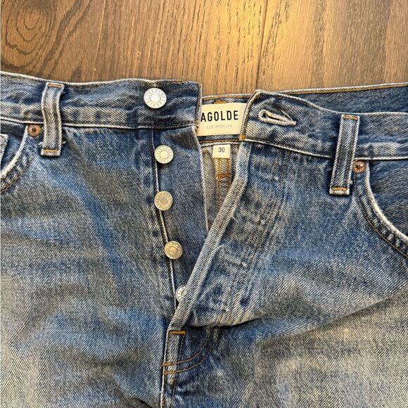 AGOLDE Parker Long Loose Fit Denim Shorts - Skywave - Size 30 - Picture 4 of 7